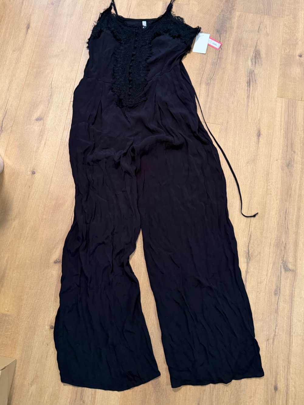 Xhilaration Black Lace-Trim Wide-Leg Jumpsuit